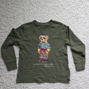 Ralph Lauren Kids Olive Bear Long Sleeve Tee
